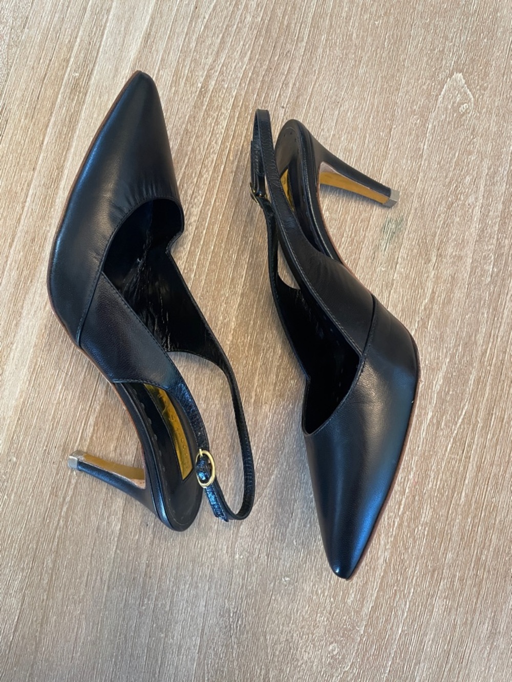 Rupert Sanderson Black Leather Slingback Kitten Heels